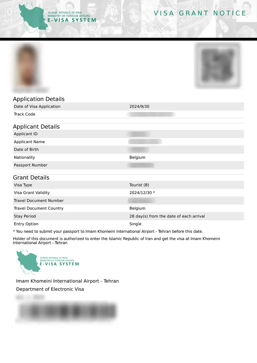 Iran eVisum Muster